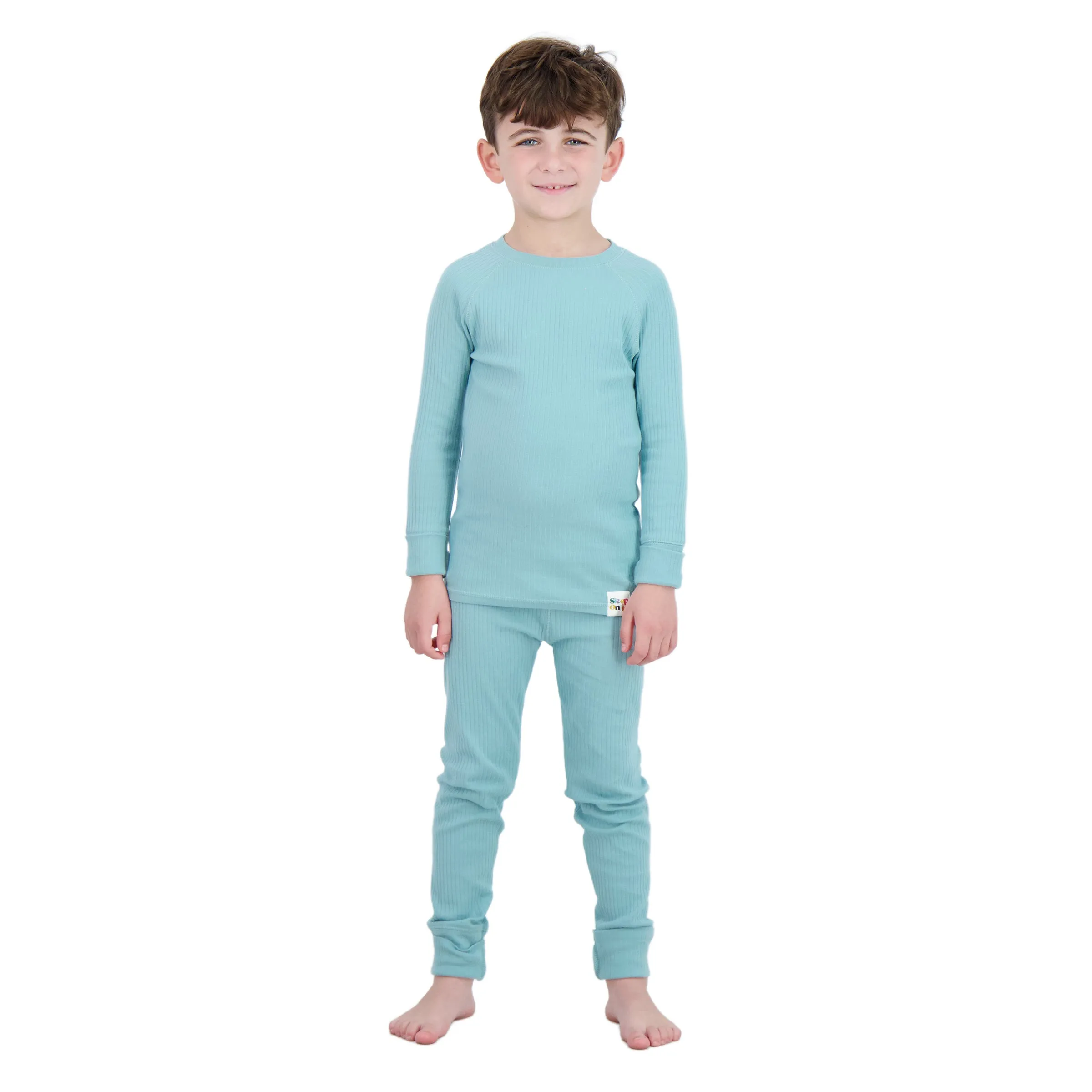 4-Piece 100% Organic Cotton Rib Knit Pajama Sets for Boys & Girls, Blue & Green