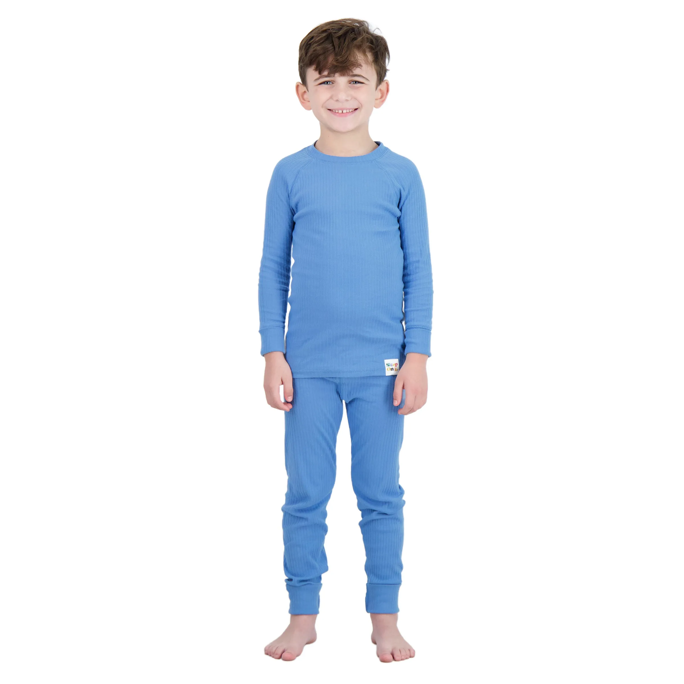 4-Piece 100% Organic Cotton Rib Knit Pajama Sets for Boys & Girls, Blue & Green