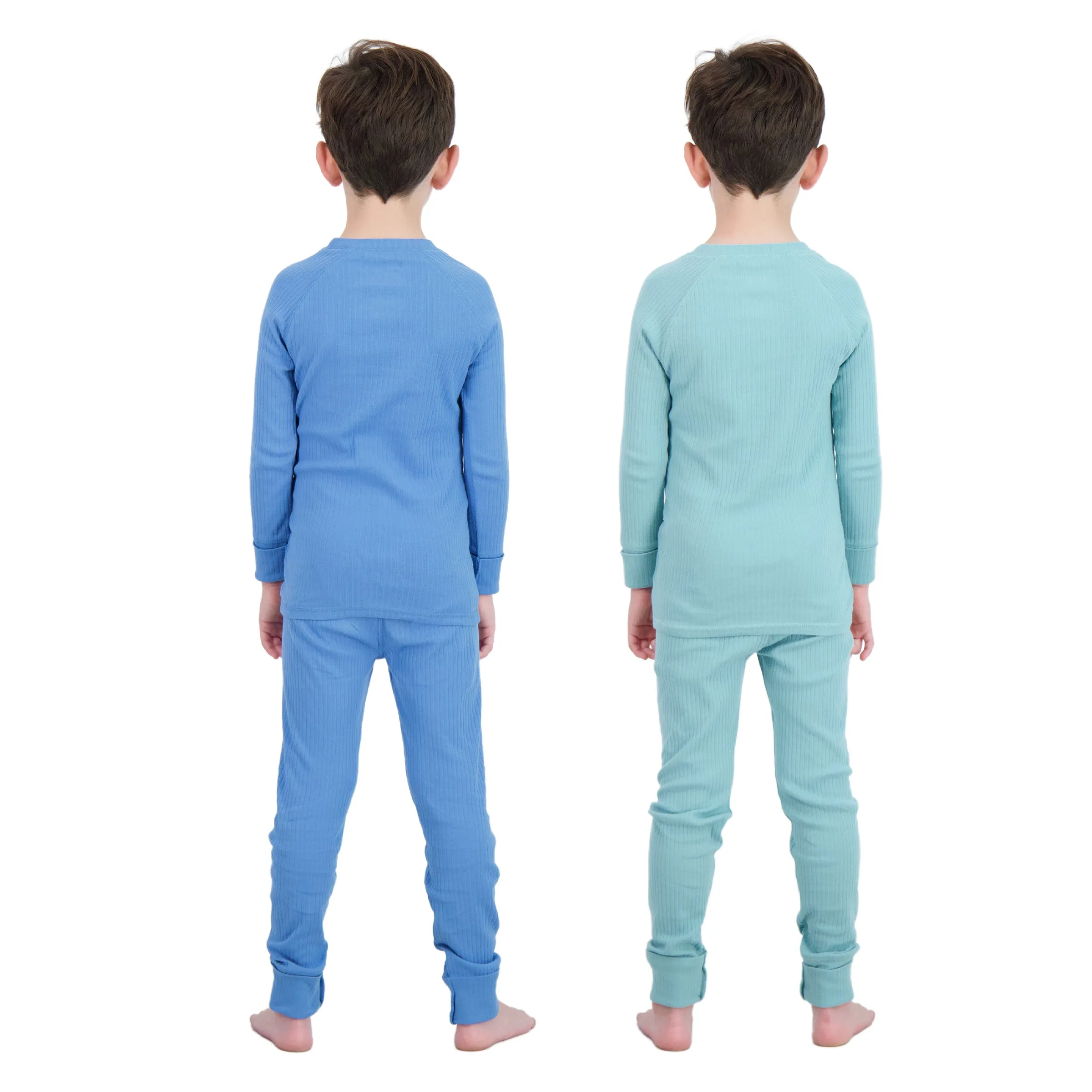 4-Piece 100% Organic Cotton Rib Knit Pajama Sets for Boys & Girls, Blue & Green