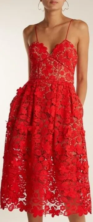 'Azaelea' Sleeveless 3-D Lace Midi Dress, Red