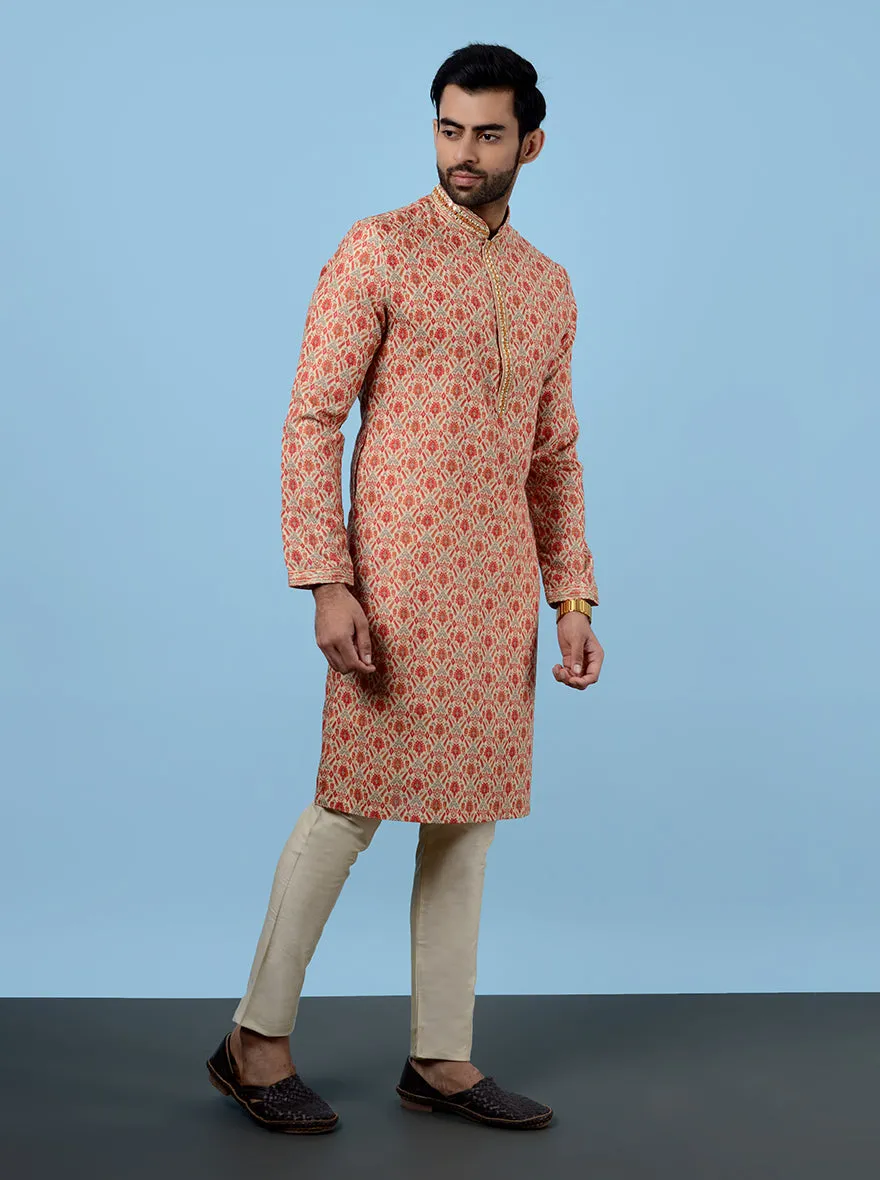 Beige & Red Kurta Pajama | Azania