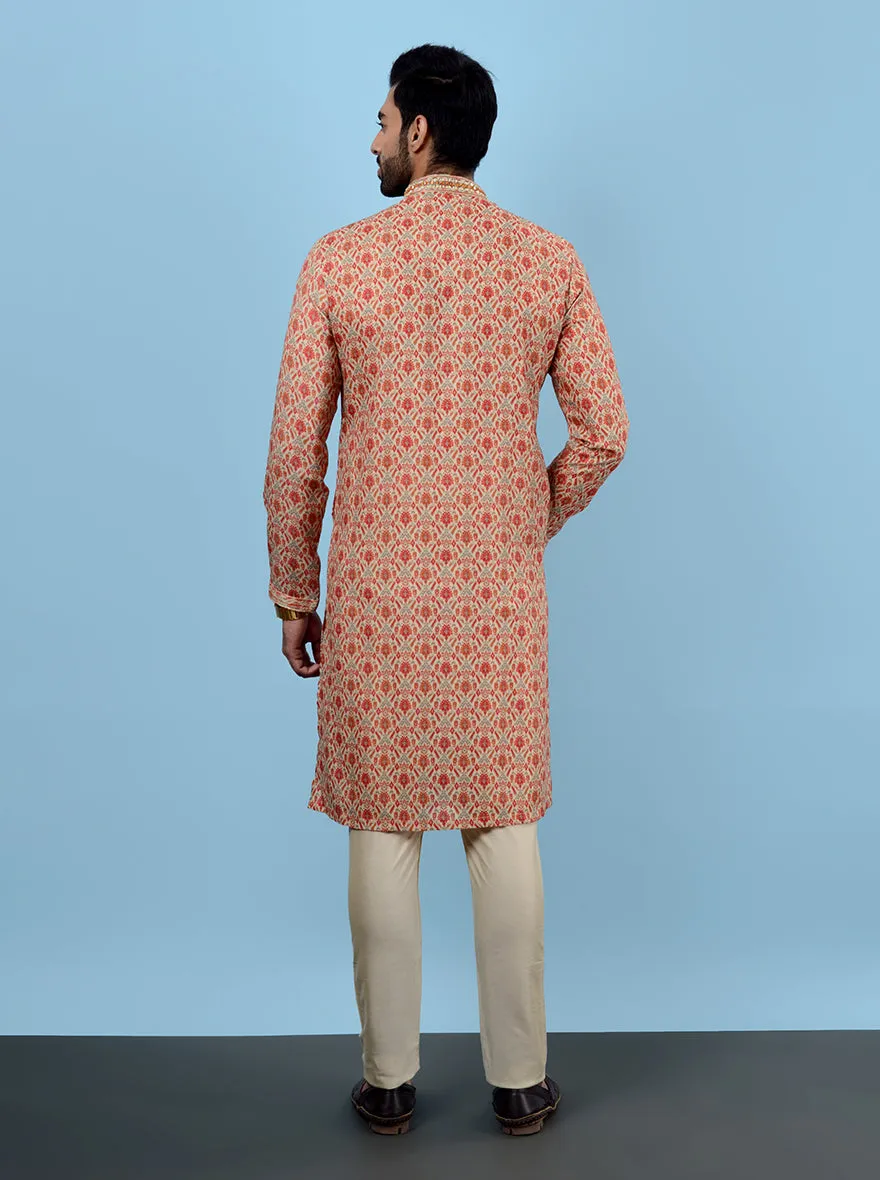 Beige & Red Kurta Pajama | Azania