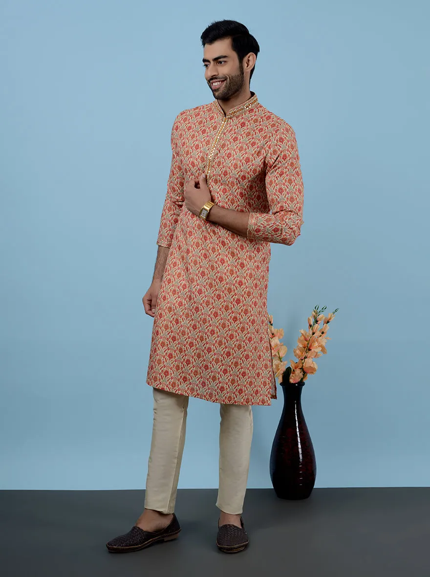 Beige & Red Kurta Pajama | Azania