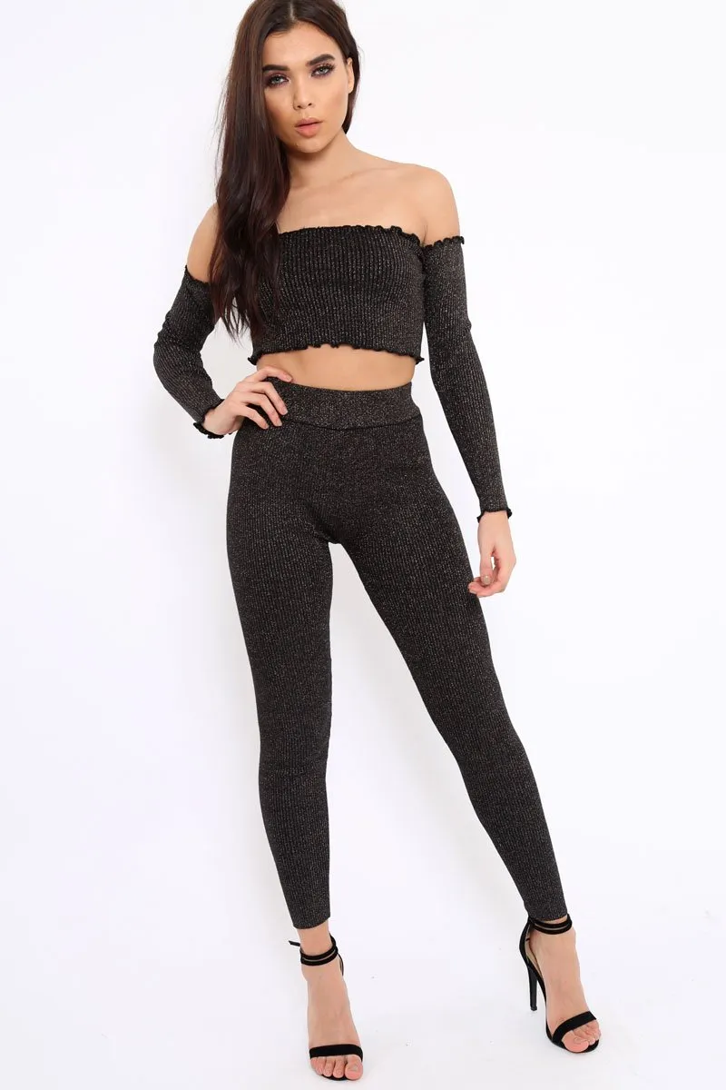 Black Shimmery Ribbed Knit Co-ord - Luna