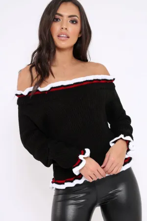 Black Stripe Bardot Knitted Jumper - Bailey