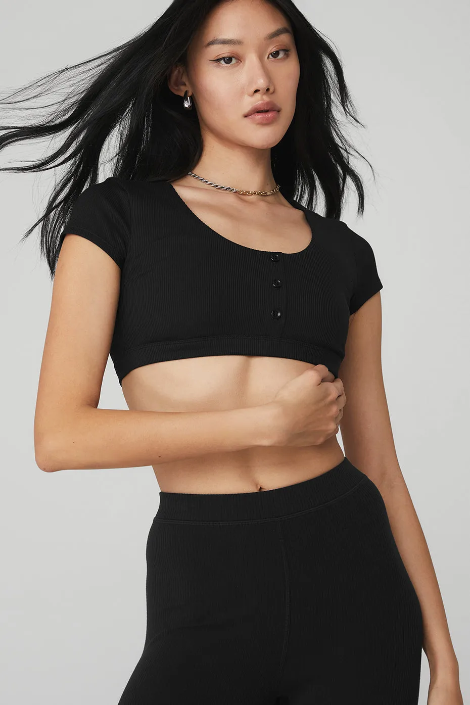 Blissful Henley Bra Top - Black