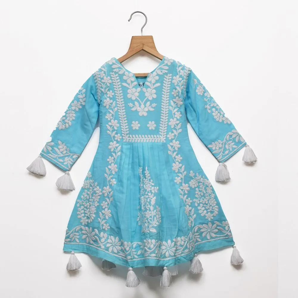 Blue Chikankari Cotton Kurta Set