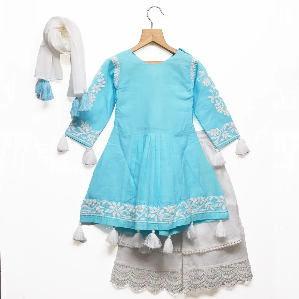 Blue Chikankari Cotton Kurta Set