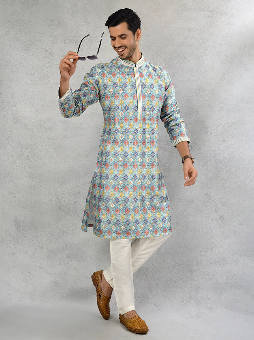 Blue Multi Kurta Pajama | Azania