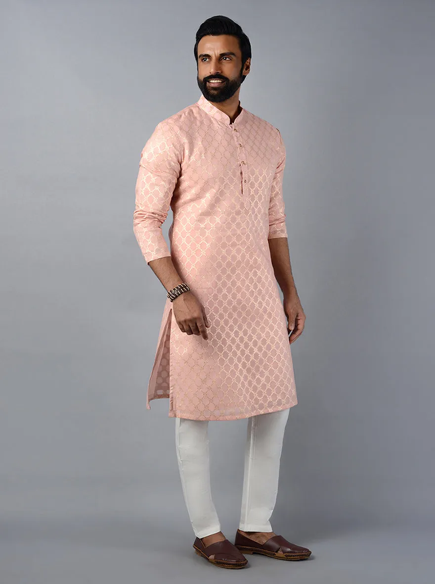 Blush Pink Self Design Regular Fit Kurta Set | TULA