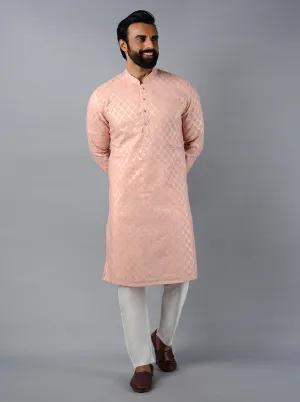 Blush Pink Self Design Regular Fit Kurta Set | TULA