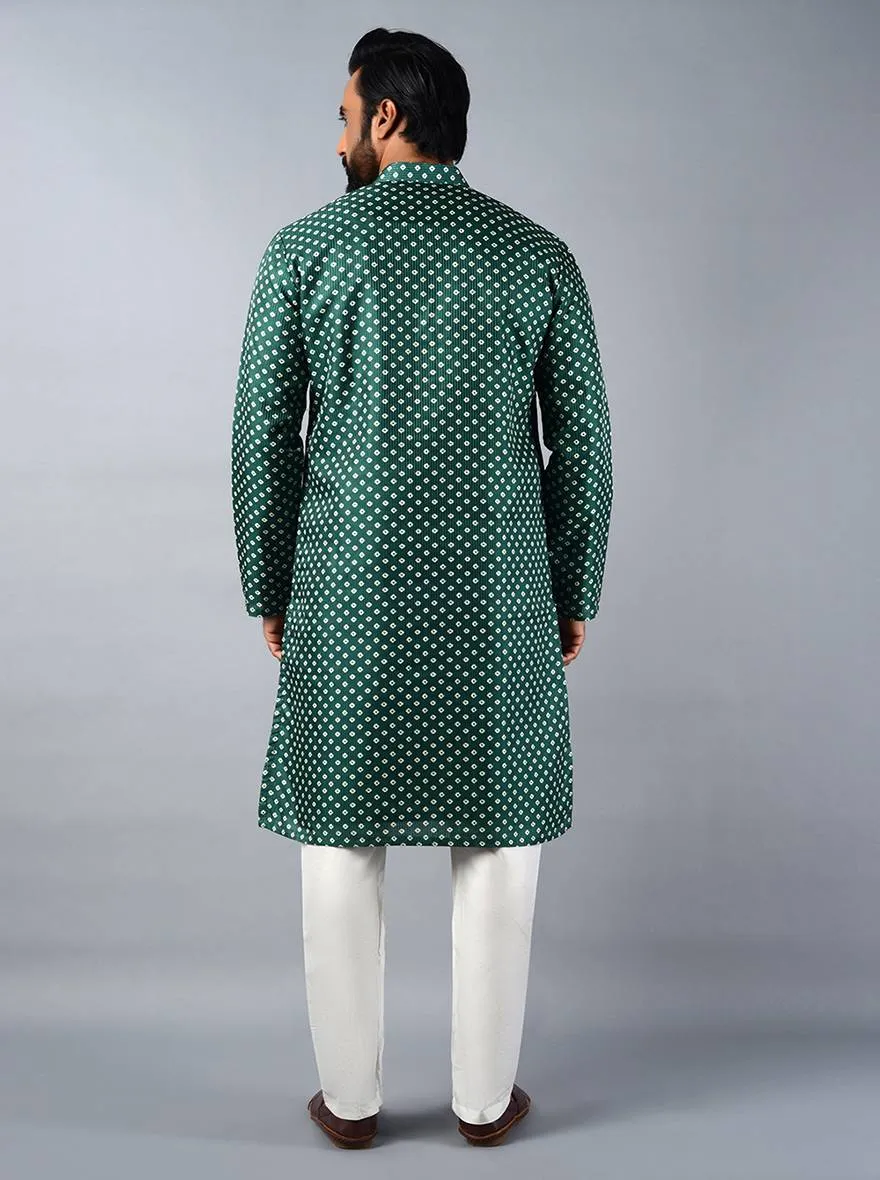 Bottle Green Embroidered With Printed Regular Fit Kurta Set | Azania