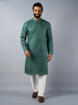 Bottle Green Embroidered With Printed Regular Fit Kurta Set | Azania