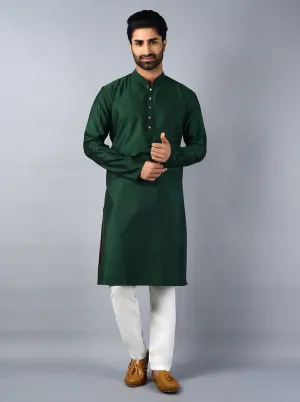 Bottle Green Self Design Regular Fit Kurta Set | Azania