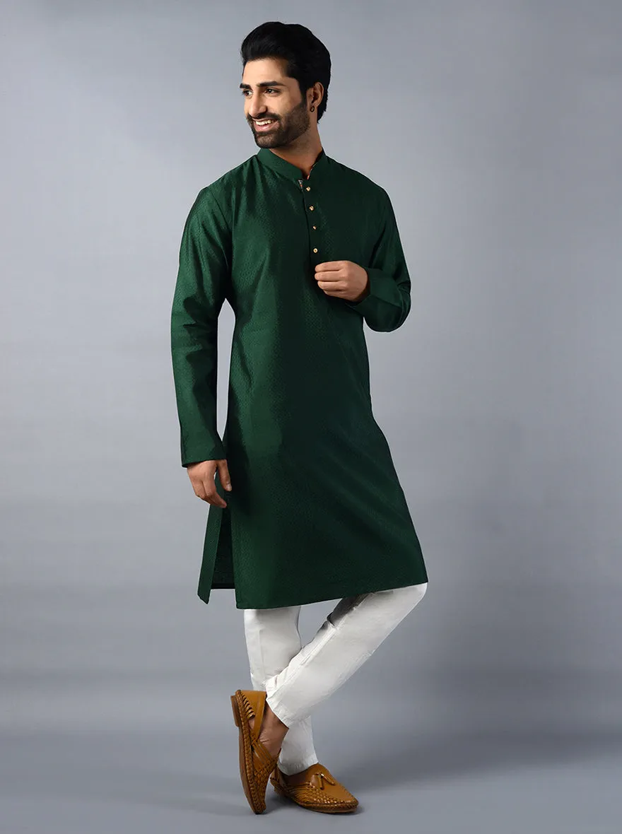 Bottle Green Self Design Regular Fit Kurta Set | Azania