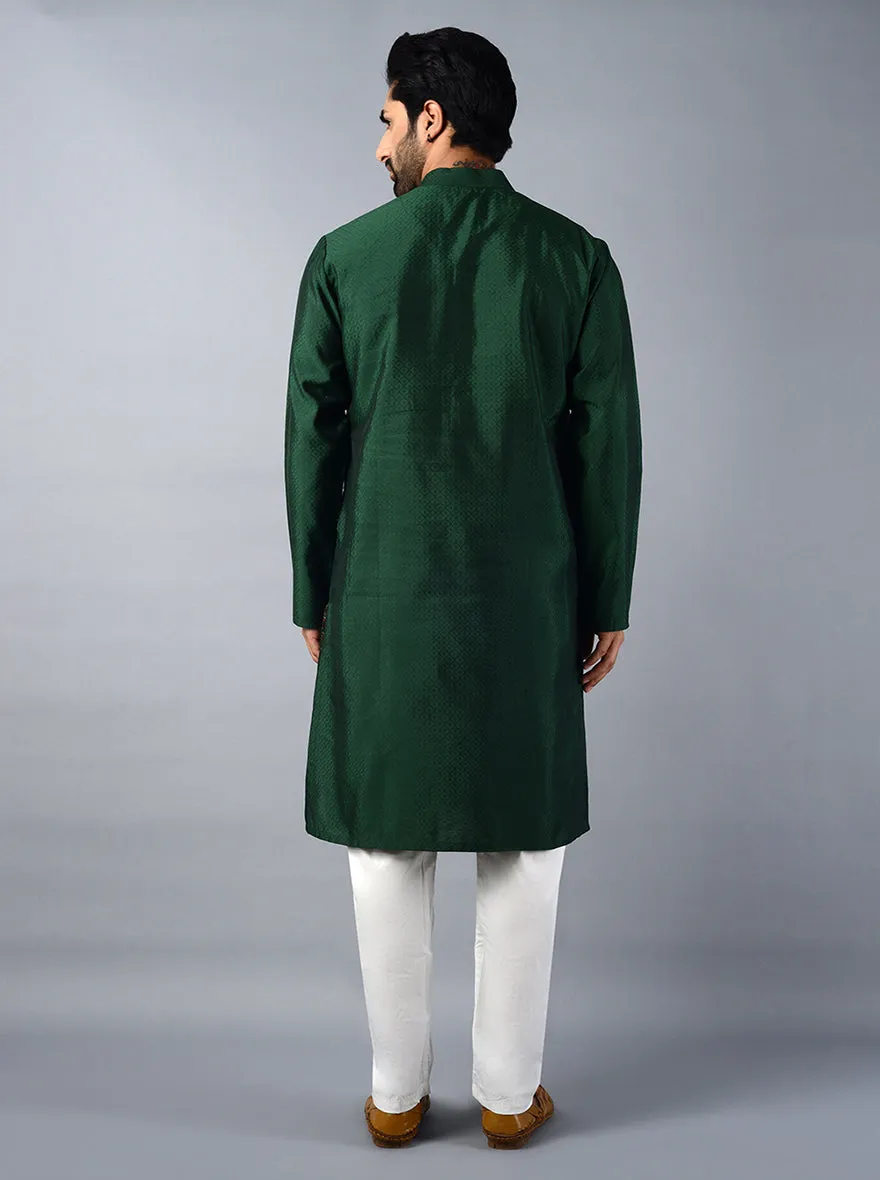 Bottle Green Self Design Regular Fit Kurta Set | Azania