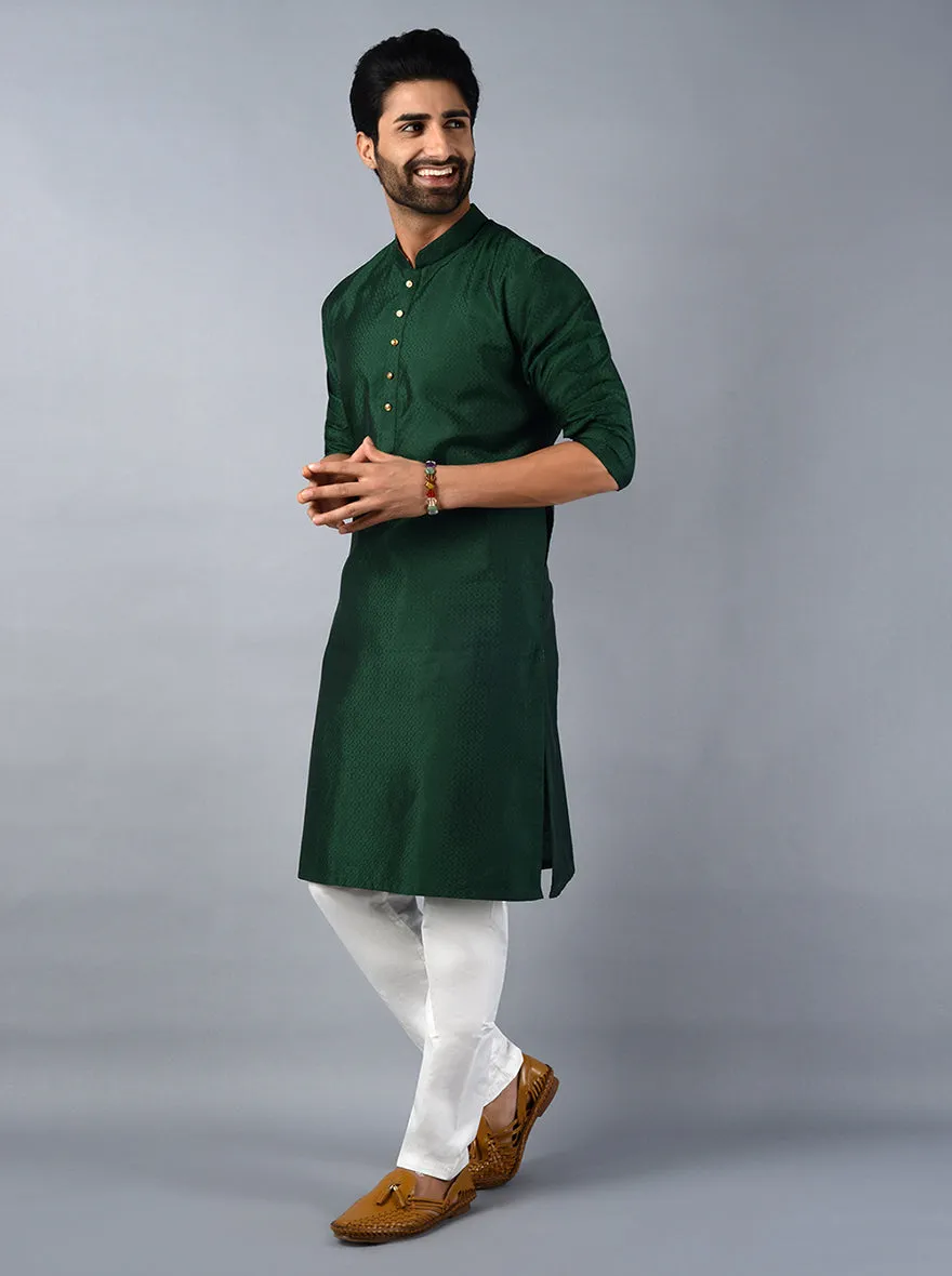 Bottle Green Self Design Regular Fit Kurta Set | Azania