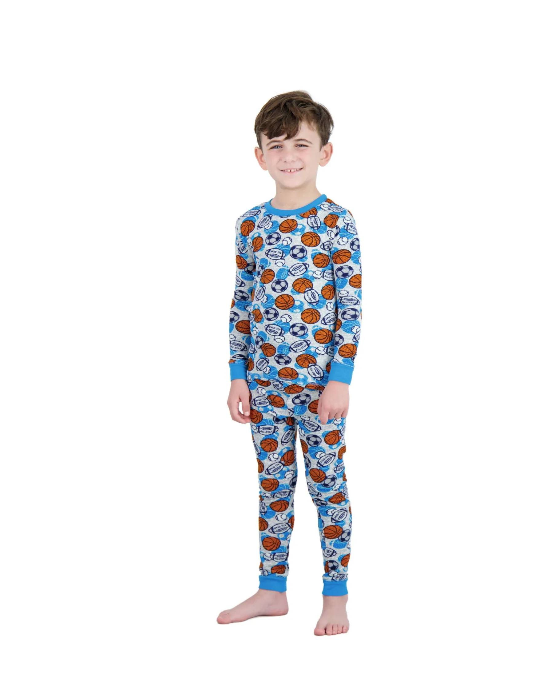 Boys 2-Piece Super Soft Jersey Snug-Fit Pajama Set- Sports, Grey & Blue Pajama Set for Toddlers and Boys