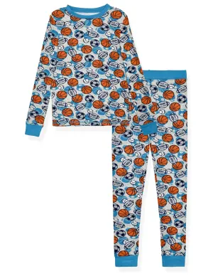 Boys 2-Piece Super Soft Jersey Snug-Fit Pajama Set- Sports, Grey & Blue Pajama Set for Toddlers and Boys