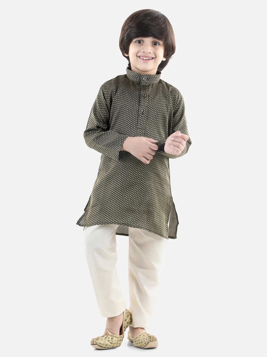 Boy's Black Cotton Kurta Sets - Bownbee