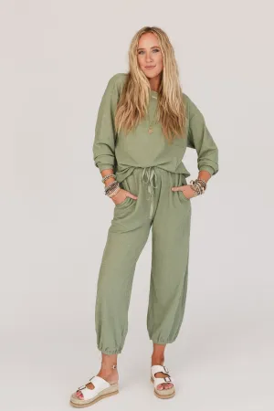 Calling The Shots Waffle Knit Set - Olive