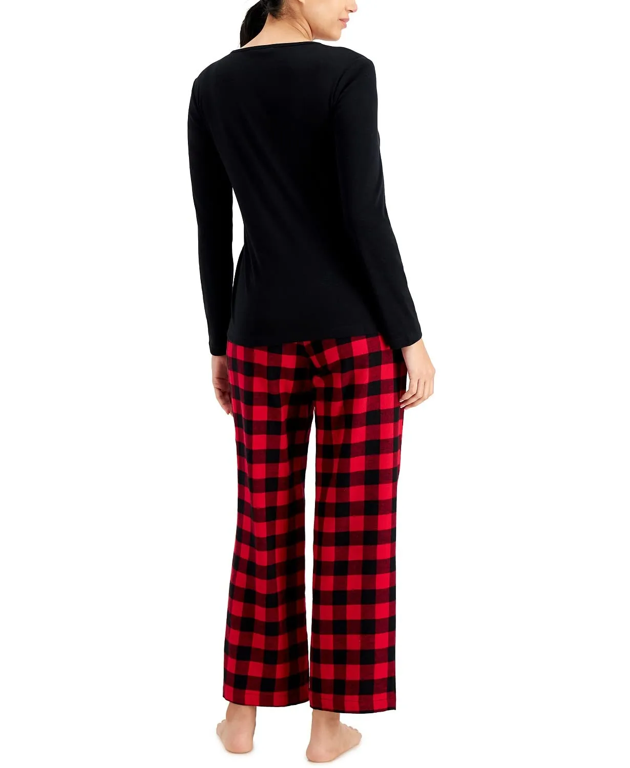 Charter Club V-Neck T-Shirt & Flannel Pants Pajama Set (as1, alpha, s, regular, regular, Buffalo Check)