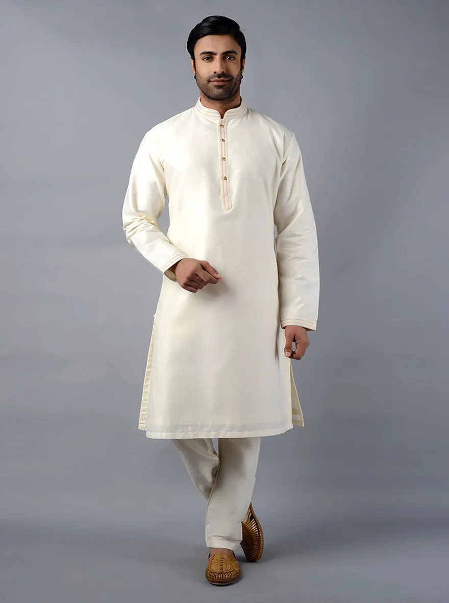 Cream Solid Regular Fit Kurta Set | Azania