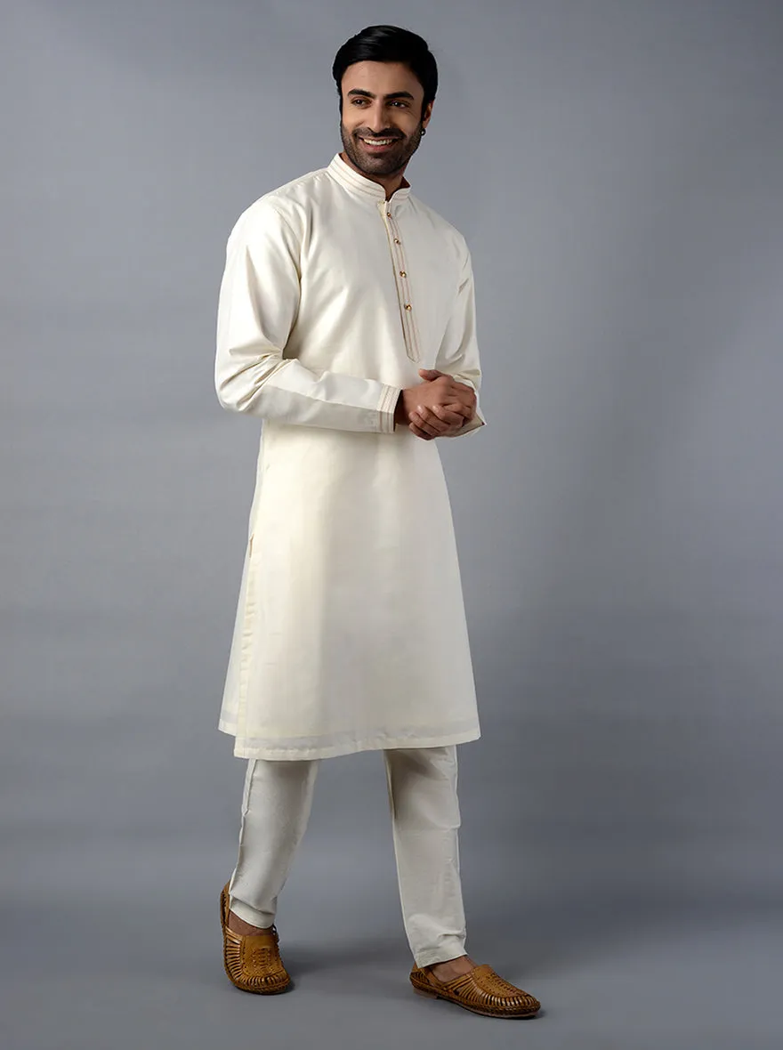 Cream Solid Regular Fit Kurta Set | Azania