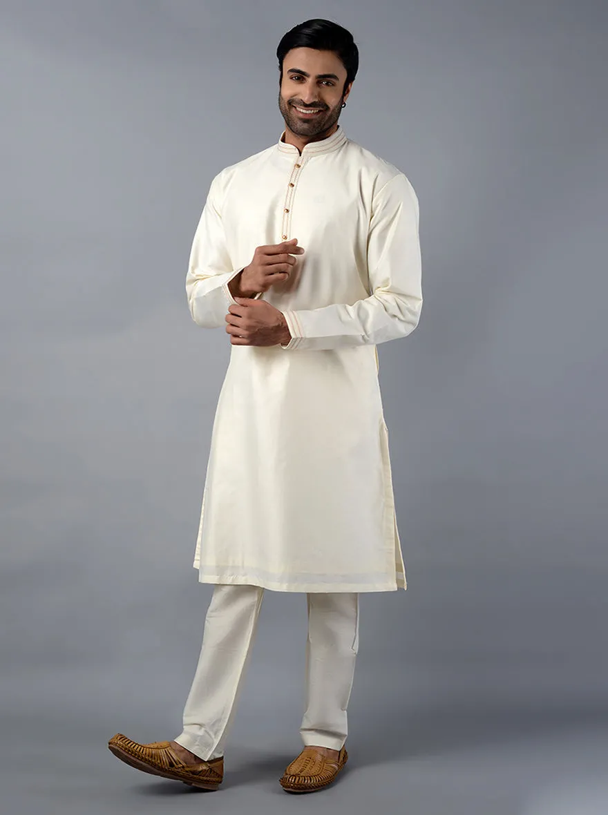 Cream Solid Regular Fit Kurta Set | Azania