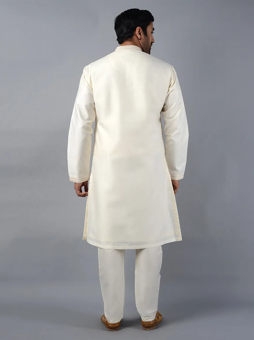 Cream Solid Regular Fit Kurta Set | Azania