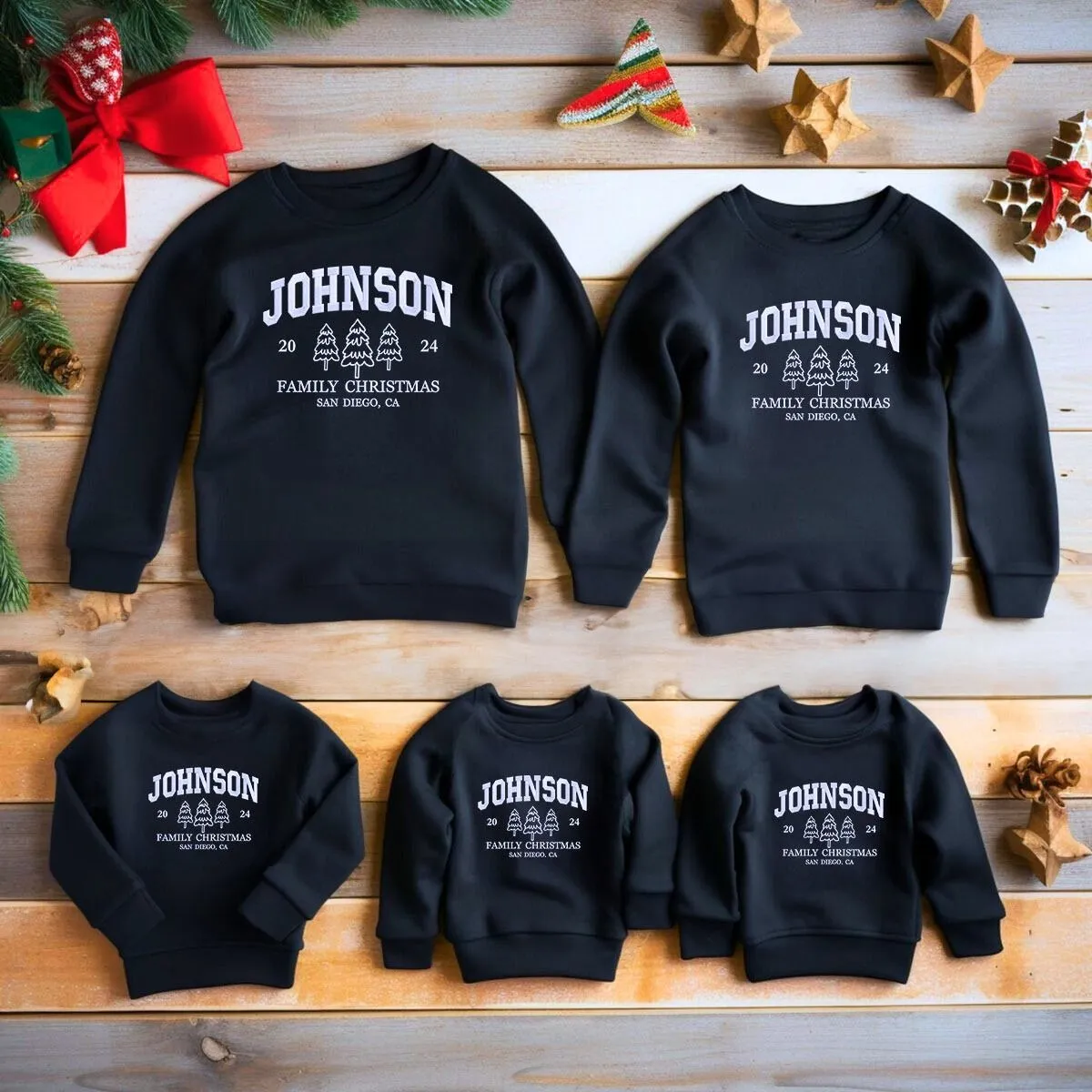 Custom Christmas Family Matching with Name Sweatshirt or Hoodie, Embroidered Gift for Family