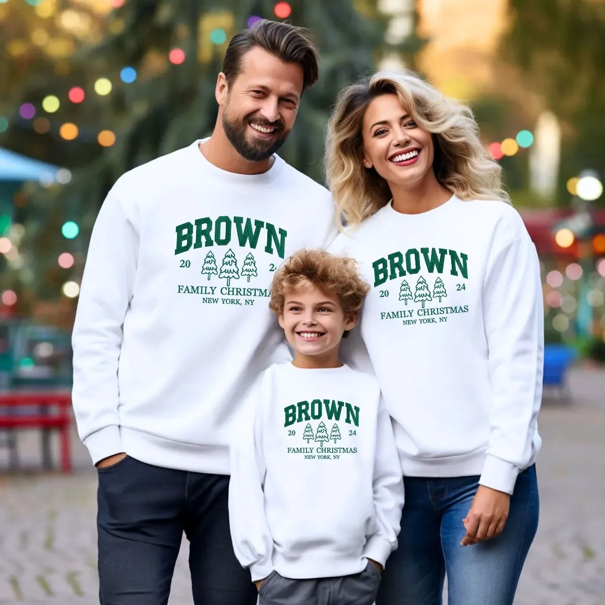 Custom Christmas Family Matching with Name Sweatshirt or Hoodie, Embroidered Gift for Family