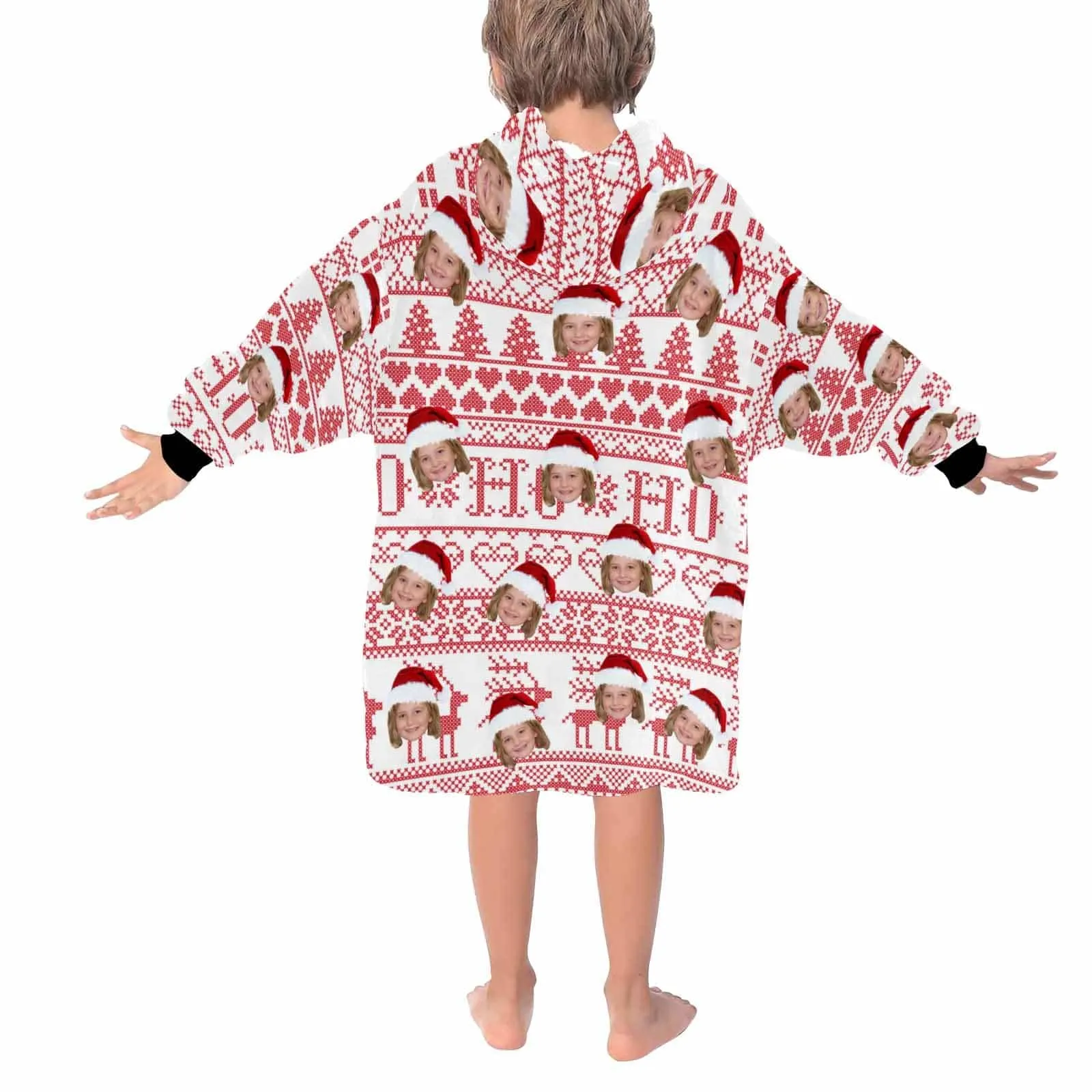 Custom Face Christmas Hat Hooded Pajama Fleece Loungewear