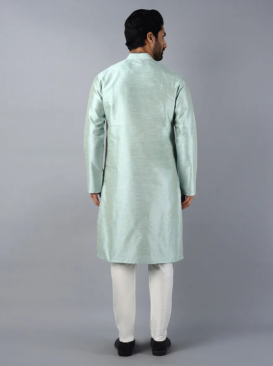 Dusty Teal Blue Solid Regular Fit Kurta Set | Azania