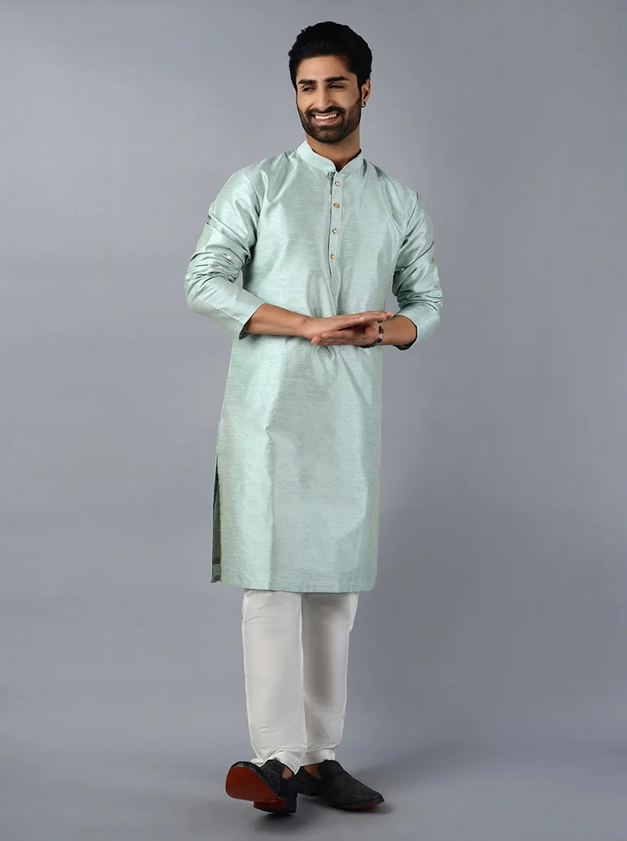 Dusty Teal Blue Solid Regular Fit Kurta Set | Azania