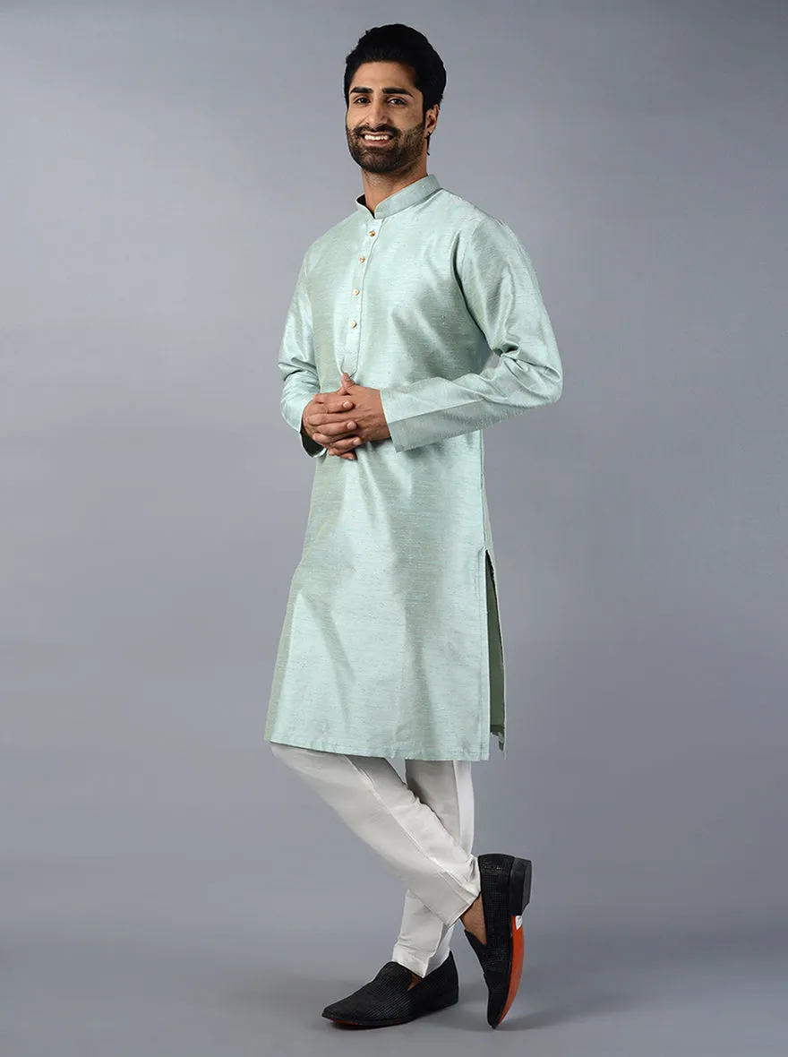 Dusty Teal Blue Solid Regular Fit Kurta Set | Azania