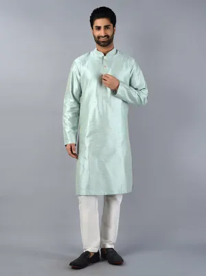 Dusty Teal Blue Solid Regular Fit Kurta Set | Azania