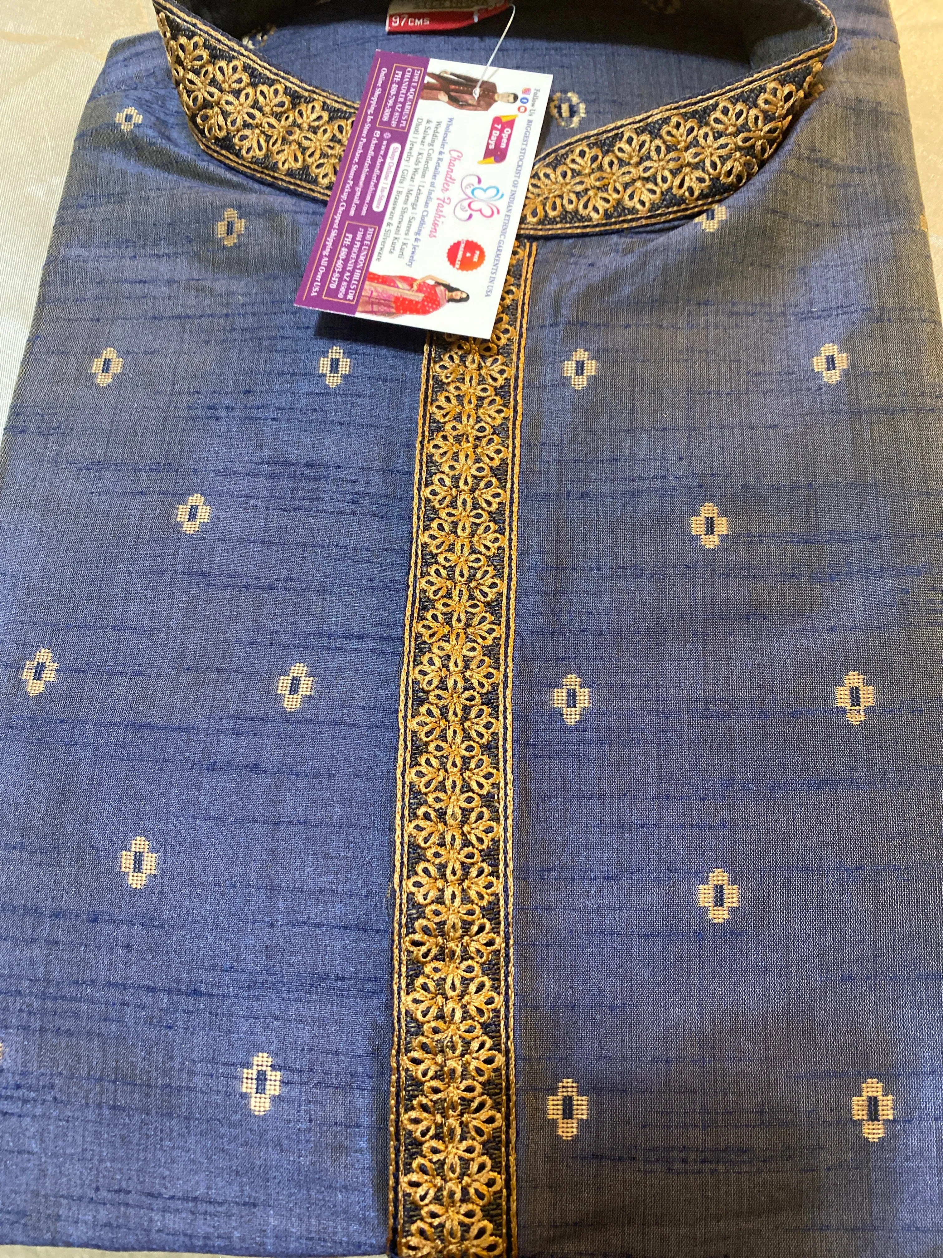 Elegant Blue Colored Poly Cotton Silk Men's Kurta Pajama Sets