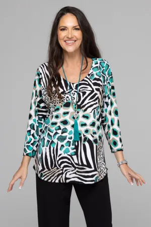 Emerald Print 3/4 Sleeve Jersey Top