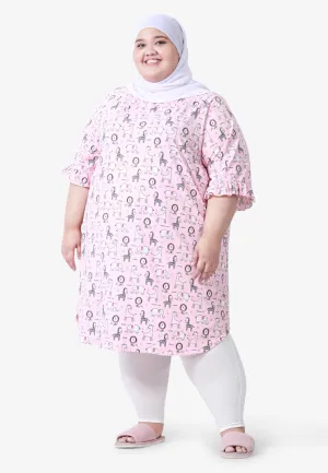 Fritzy Cute Frilly Short Sleep Dress - Pink Animals