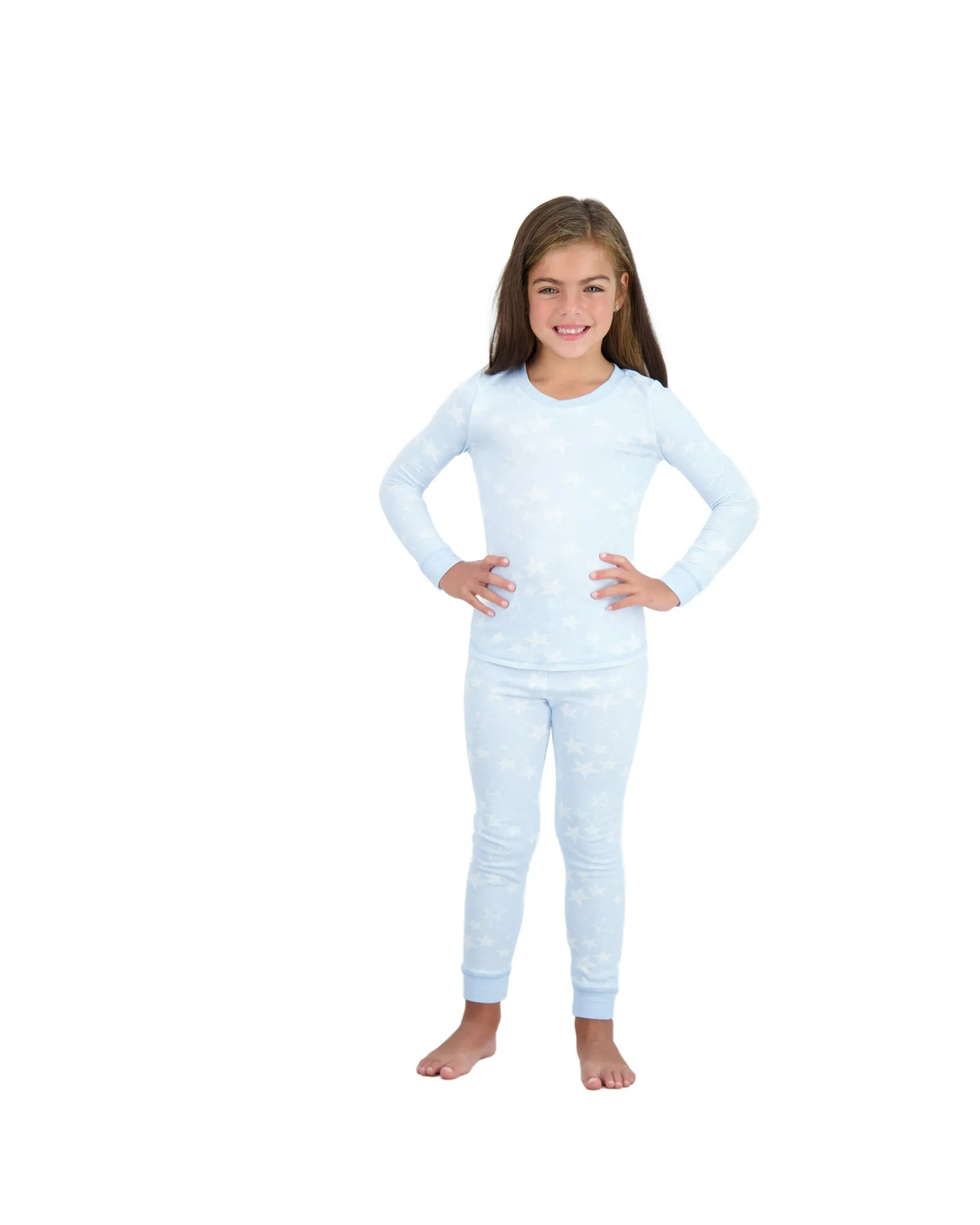 Girls 2-Piece Super Soft Jersey Snug-Fit Pajama Set- Stars, Light Blue Pajama Set for Toddlers and Girls