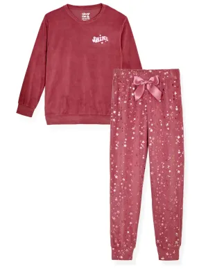 Girls 2-Piece Velour Pajama Set- Shine, Berry Girls Pajama Set