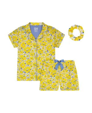 Girls Sunshine Poppy 2-Piece Coat Pajama Sleep Set With Matching Scrunchie