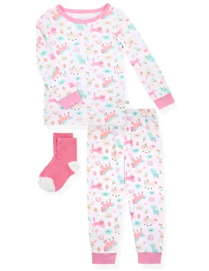 Infant Girls 2-piece Super Soft Jersey Snug-Fit Pajama Set with Socks- Magical Animals