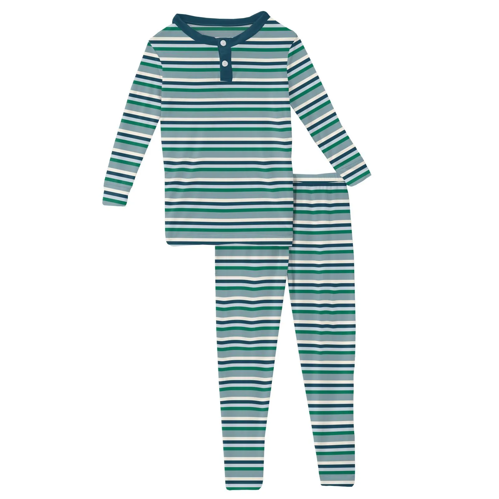 Kickee Pants Henley Long Sleeve Pajama Set | Stormy Sea Stripe