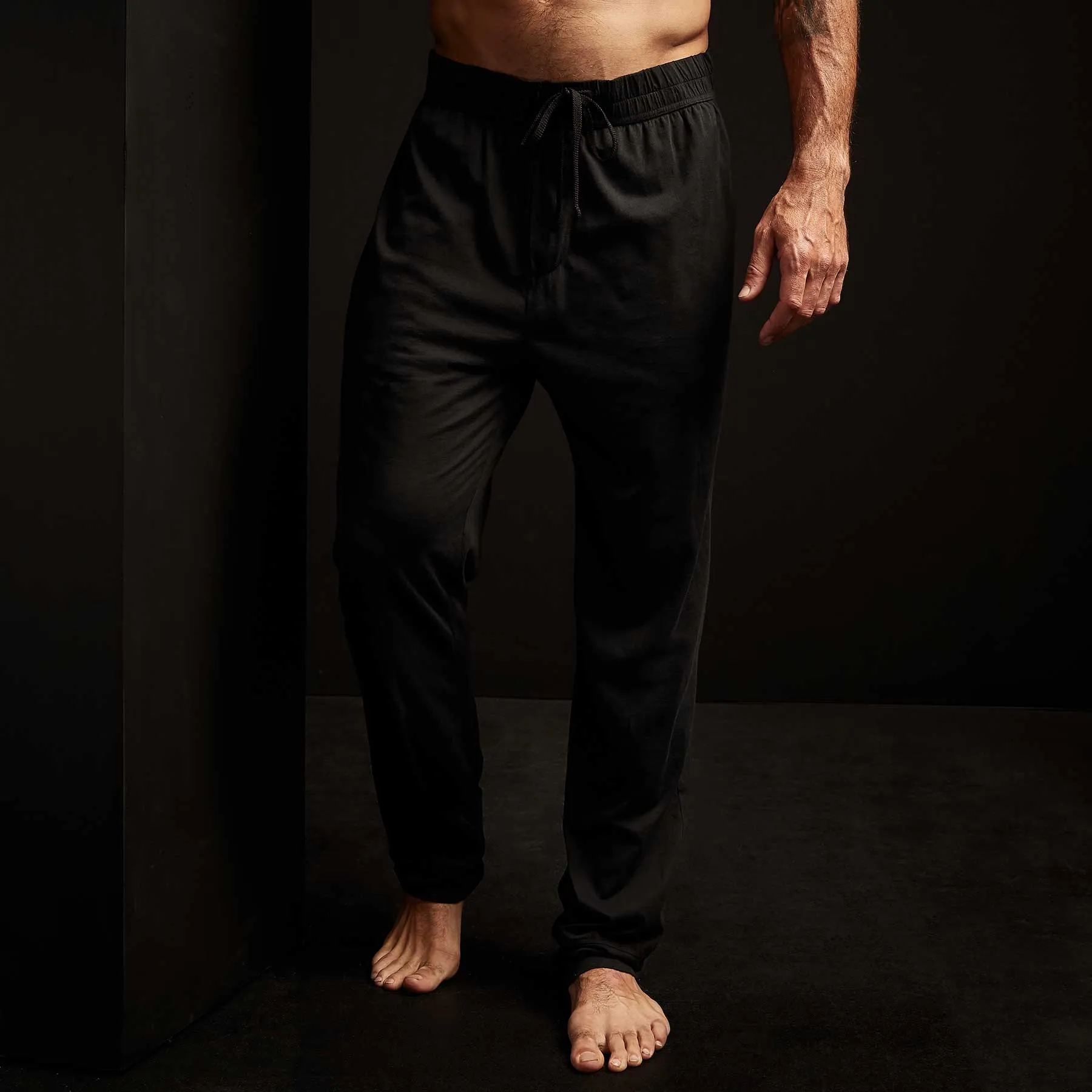 Luxe Lotus Jersey Tapered Lounge Pant - Black