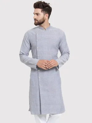 Men Steel Blue Self Design Kurta Only