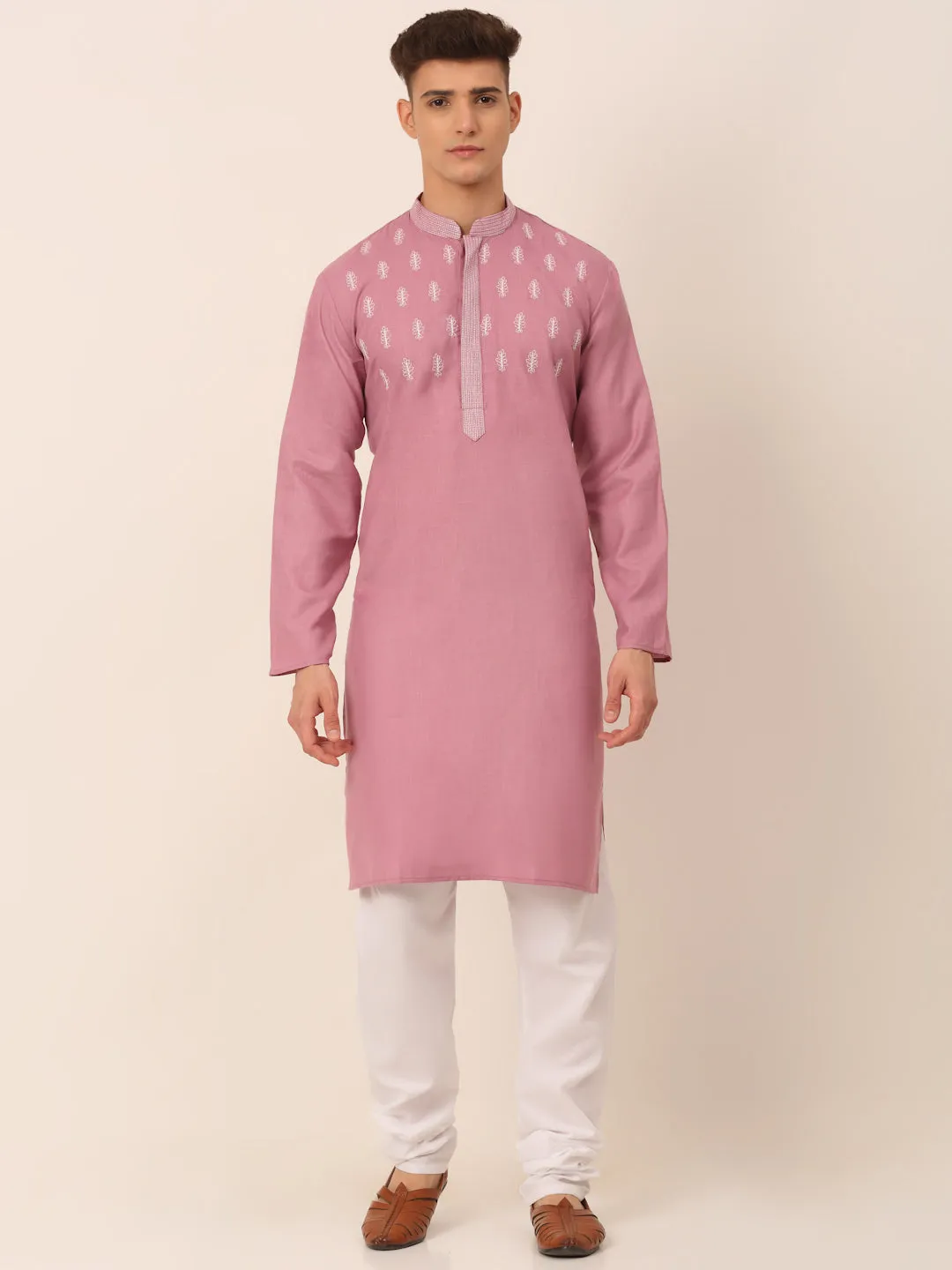 Men'S Magenta Pink Embroidered Kurta Pajama Sets