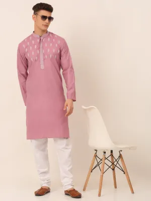 Men'S Magenta Pink Embroidered Kurta Pajama Sets