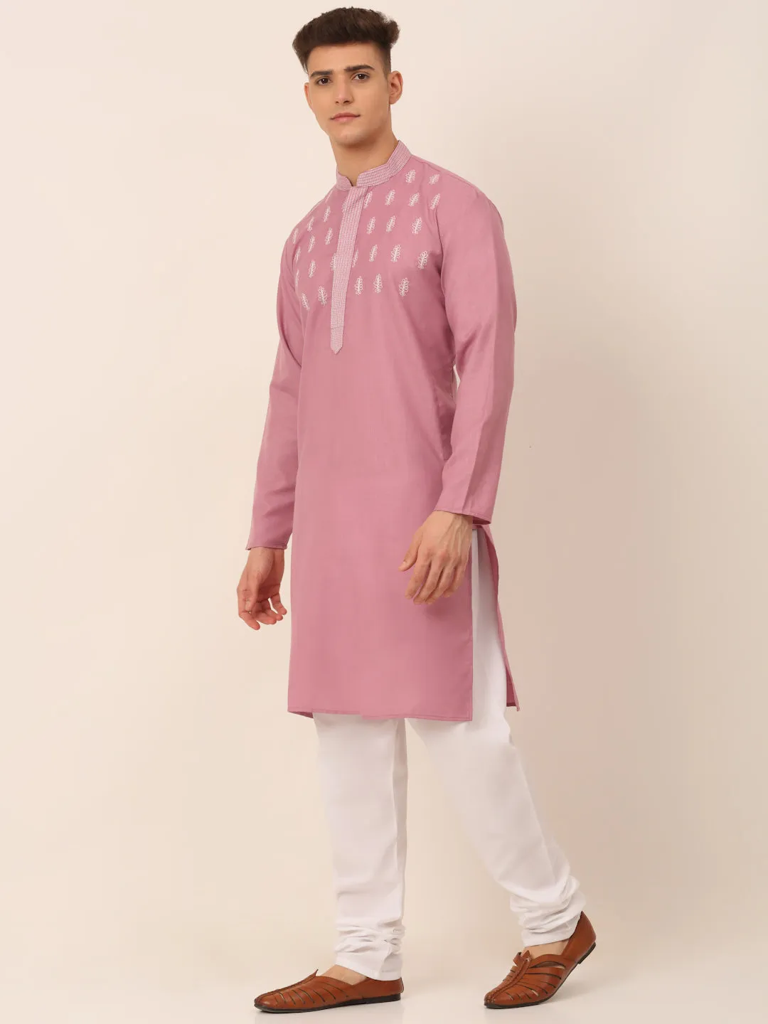 Men'S Magenta Pink Embroidered Kurta Pajama Sets